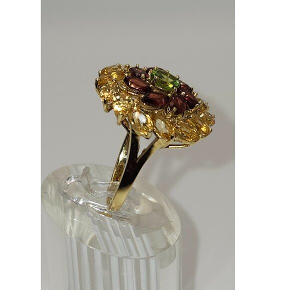 .925 Sterling Silver/14kt Gold Peridot/Garnet/Citrine Ring Size 7.5 Value $685 - Picture 5 of 9